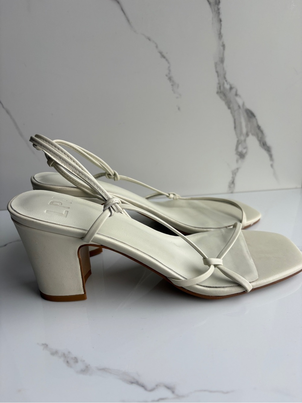 LPA Revolve sz 9 White Nael Knotted Leather Slingback Heeled Sandals minimal
